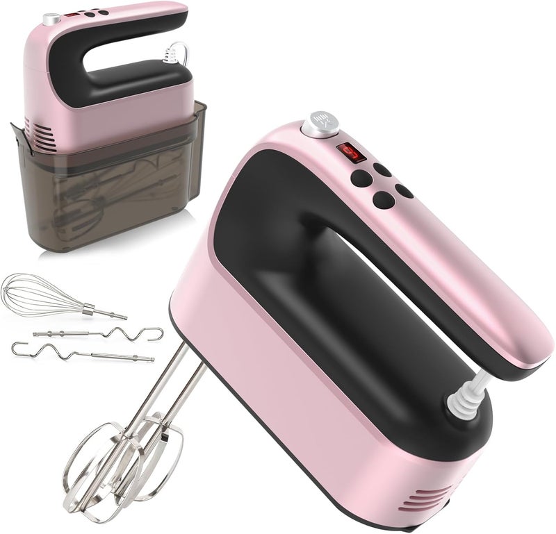 Yomelo 9-Speed Digital Hand Mixer Electric, 400W Powerful DC Motor, Hand Mixer Electric Handheld with Snap-On Storage Case, 5 Stainless Steel Accessories, Beaters, Dough Hooks, Whisk(Rose Gold) - Image 1